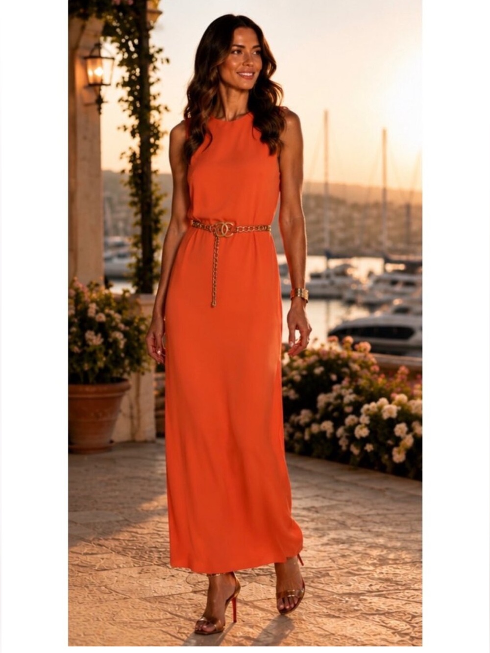 Alice+Olivia by Stacey Bendet Leather Waist Soft Orange Maxi Dress/ Gown/6/NWT - Picture 16 of 17